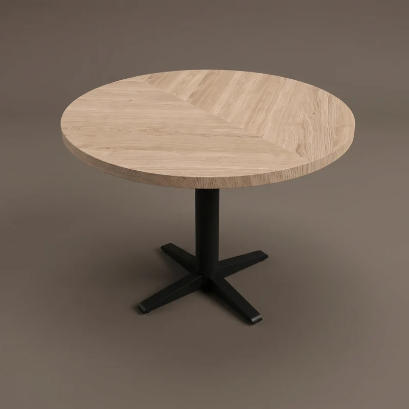 Visgraat eiken eettafel - Rond - Sol X Metaal