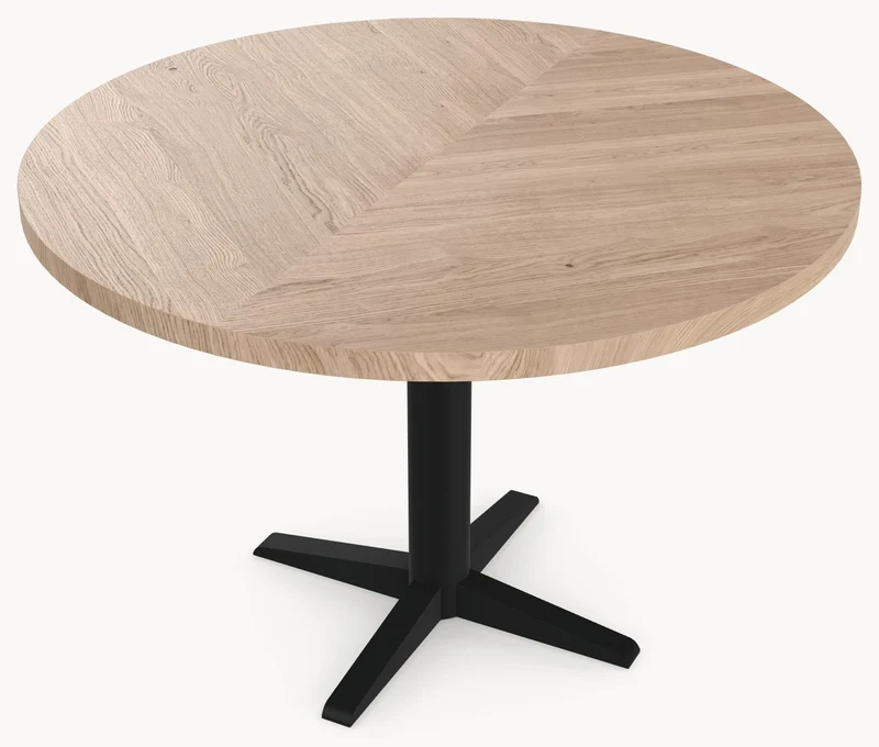Visgraat eiken eettafel - Rond - Sol X Metaal