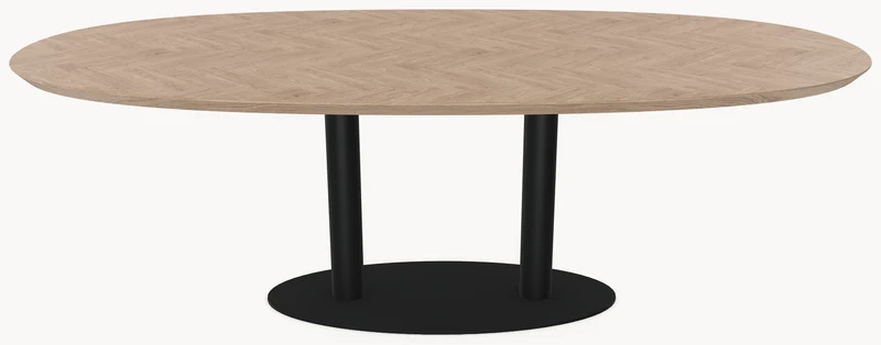 Visgraat eiken eettafel - Deens Rond - Sol Double metaal