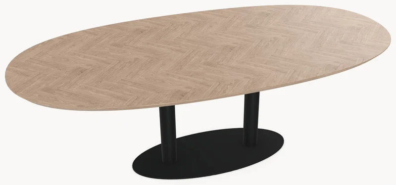 Visgraat eiken eettafel - Deens Rond - Sol Double metaal