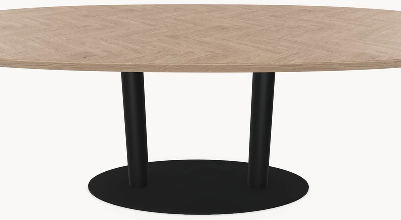 Visgraat eiken eettafel - Deens Rond - Sol Double metaal