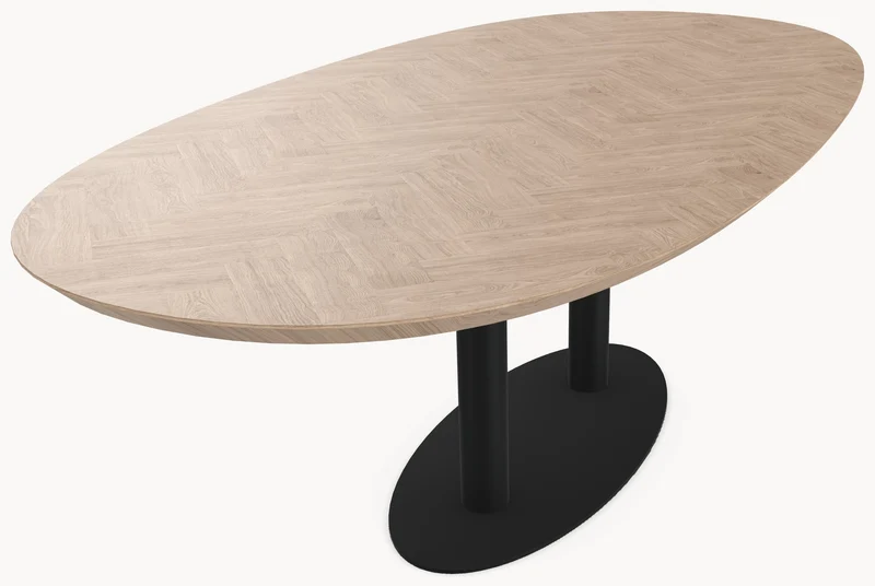 Visgraat eiken eettafel - Deens Rond - Sol Double metaal