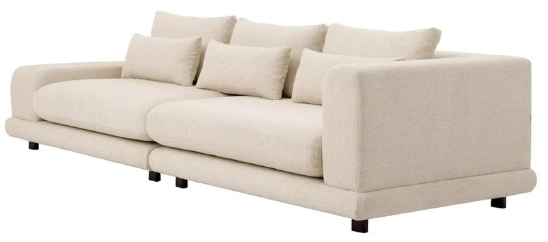 Casa Padrino Luxus Sofa Beige / Schwarz 285 x 106 x H. 66 cm - Wohnzimmer Sofa mit Kissen - Wohnzimmer Möbel - Luxus Möbel - Wohnzimmer Einrichtung - Luxus Einrichtung - Luxus Qualität