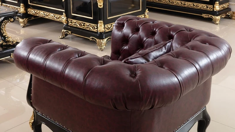 Casa Padrino Luxus Barock Chesterfield Leder Sessel Bordeauxrot / Schwarz / Gold - Prunkvoller Echtleder Wohnzimmer Sessel - Luxus Wohnzimmer Möbel im Barockstil - Barock Leder Möbel