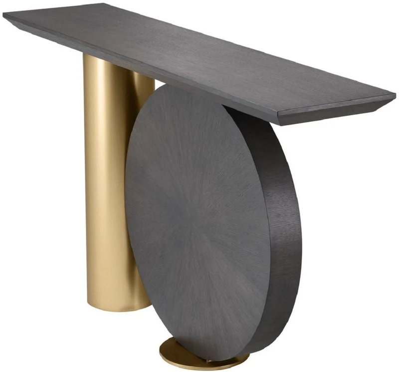 Casa Padrino Designer Konsole Mokka / Messing 150 x 36 x H. 86 cm - Eichenfurnier Konsolentisch mit Stahlbein - Designer Möbel - Luxus Qualität