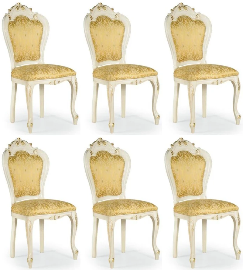 Casa Padrino Luxus Barock Esszimmer Stuhl Set Gold / Weiß / Gold 50 x 50 x H. 103 cm - Barock Küchen Stühle 6er Set - Esszimmer Möbel im Barockstil