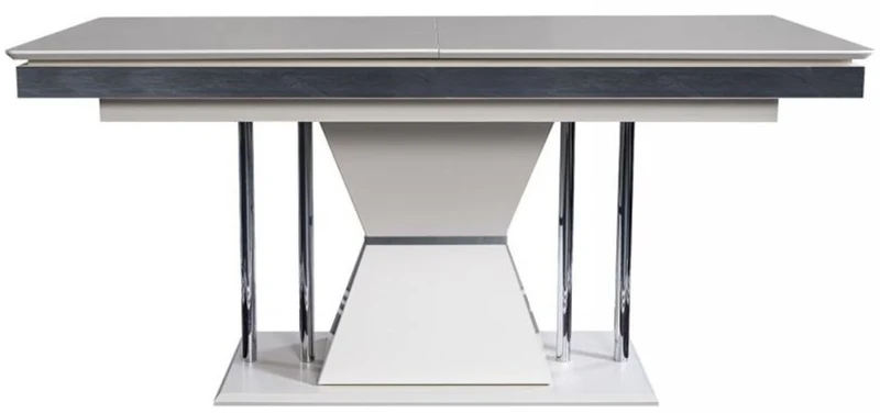 Casa Padrino Luxus Art Deco Esstisch Weiß / Grau / Silber 164 x 92 x H. 77 cm - Esszimmertisch - Küchentisch - Edle Art Deco Esszimmer Möbel