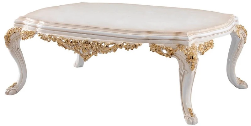 Casa Padrino Luxus Barock Wohnzimmer Set Beige / Weiß / Gold - 2 Barock Sofas & 2 Barock Sessel & 1 Barock Couchtisch - Luxus Wohnzimmer Möbel im Barockstil - Barock Möbel - Edel & Prunkvoll