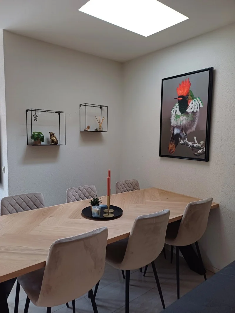 Visgraat eiken eettafel - Kiezel B - Sol metaal