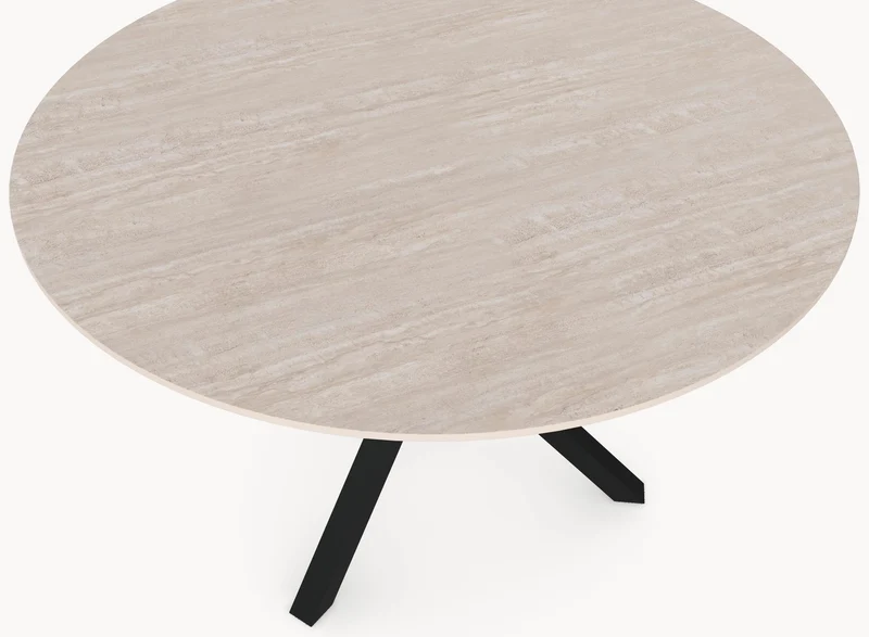 Keramiek eettafel Travertino Chiaro - Rond - Tripod Metaal