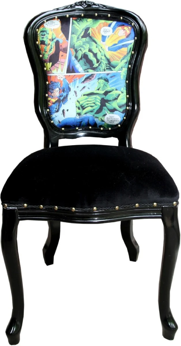 Casa Padrino Luxus Barock Esszimmer Set Comic Mehrfarbig / Schwarz 55 x 54 x H. 103 cm - 6 handgefertigte Esszimmerstühle - Designer Stühle - Barock Esszimmermöbel
