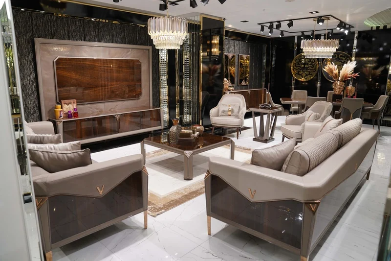 Casa Padrino Luxus Esszimmer Set Dunkelbraun / Grau / Kupfer - 1 Luxus Esstisch & 6 Luxus Esszimmerstühle - Esszimmer Möbel - Luxus Möbel - Luxus Einrichtung - Esszimmer Einrichtung