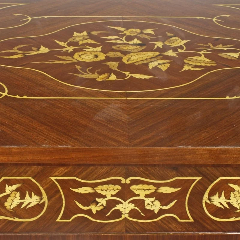 Casa Padrino Barock Schreibtisch Braun / Gold 120 x 60 x H. 80 cm - Handgefertigter Massivholz Bürotisch mit 5 Schubladen - Büro Möbel im Barockstil