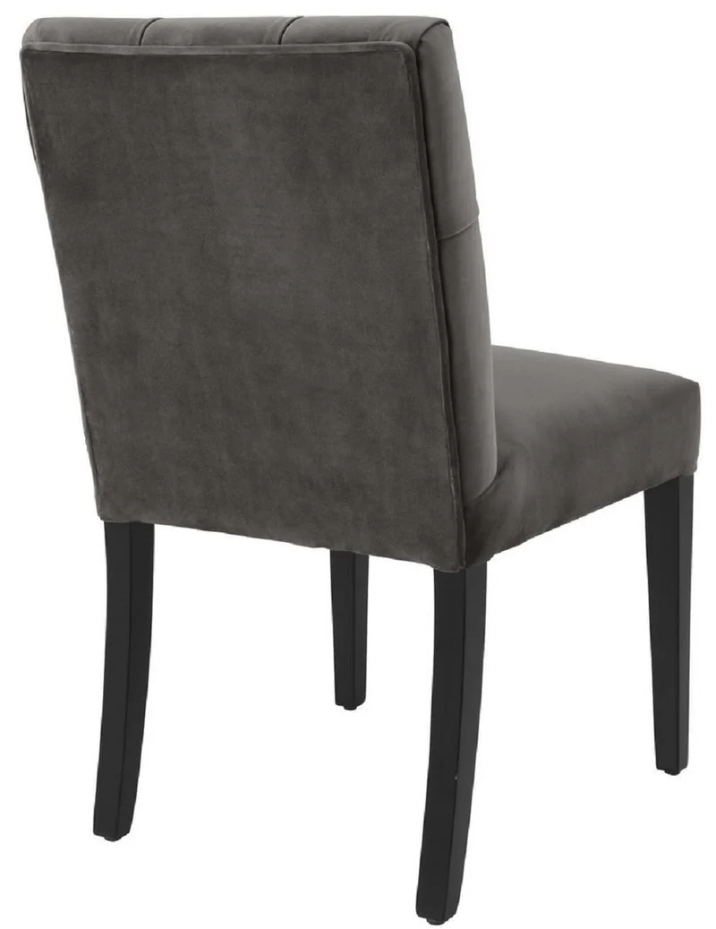 Casa Padrino Luxus Esszimmerstuhl Grau / Schwarz 51 x 64 x H. 90 cm - Chesterfield Küchenstuhl mit edlem Samtstoff - Luxus Esszimmer Möbel
