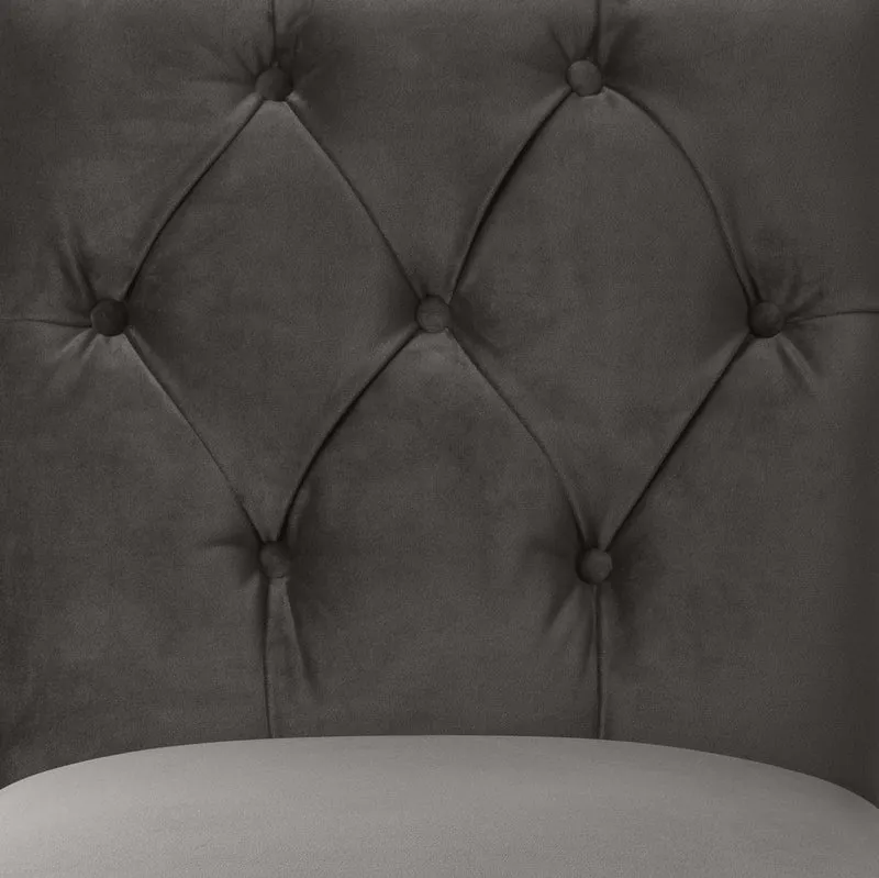 Casa Padrino Luxus Esszimmerstuhl Grau / Schwarz 51 x 64 x H. 90 cm - Chesterfield Küchenstuhl mit edlem Samtstoff - Luxus Esszimmer Möbel