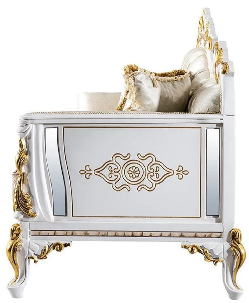 Casa Padrino Luxus Barock Wohnzimmer Set Gold / Silber / Braun / Weiß / Gold - 2 Barock Sofas & 2 Barock Sessel & 1 Barock Couchtisch - Luxus Wohnzimmer Möbel im Barockstil - Barock Möbel