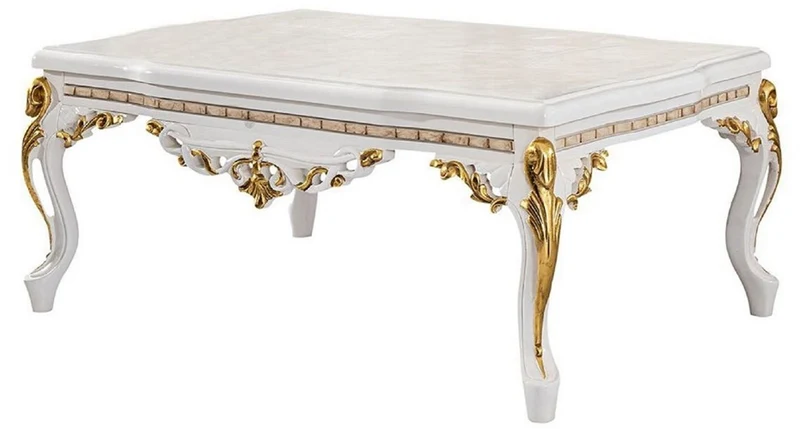 Casa Padrino Luxus Barock Wohnzimmer Set Gold / Silber / Braun / Weiß / Gold - 2 Barock Sofas & 2 Barock Sessel & 1 Barock Couchtisch - Luxus Wohnzimmer Möbel im Barockstil - Barock Möbel