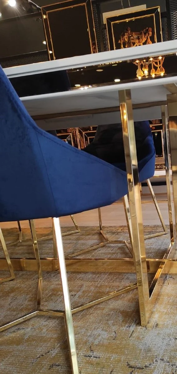 Casa Padrino Luxus Esszimmerstuhl 6er Set Blau / Gold 54 x 53 x H. 98 cm - Luxus Küchen Stühle - Esszimmer Möbel - Küchen Möbel - Luxus Möbel - Luxus Einrichtung - Esszimmer Einrichtung