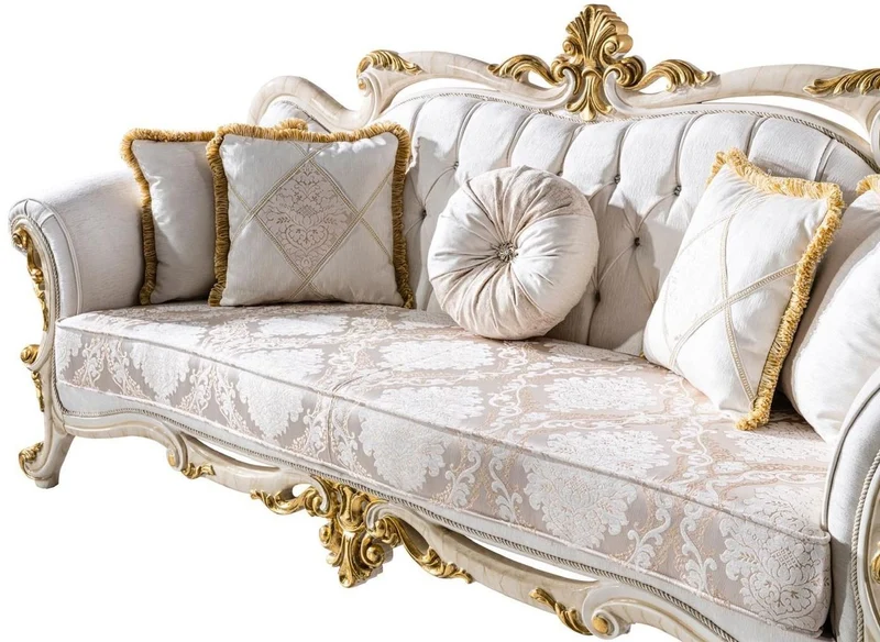 Casa Padrino Luxus Barock Wohnzimmer Set Weiß / Braun / Weiß / Beige / Gold - 2 Barock Sofas & 2 Barock Sessel & 1 Barock Couchtisch - Luxus Wohnzimmer Möbel im Barockstil - Barock Möbel