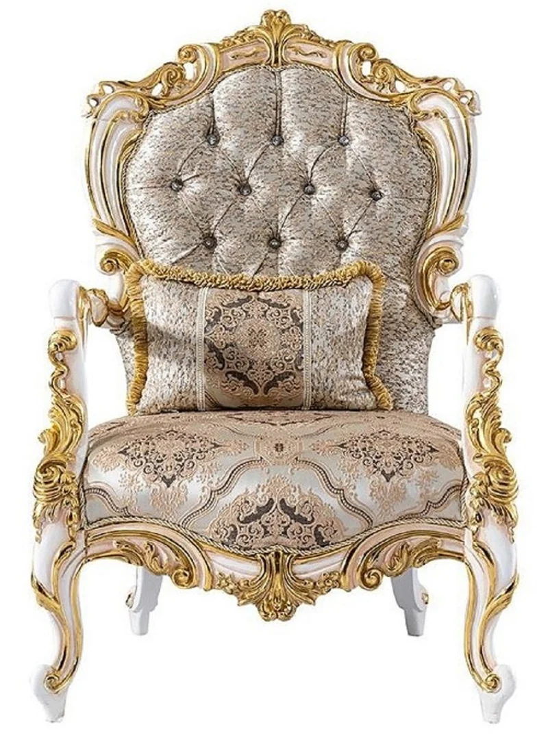 Casa Padrino Luxus Barock Wohnzimmer Set Silber / Beige / Schwarz / Weiß / Gold - 2 Barock Sofas & 2 Barock Sessel & 1 Barock Couchtisch - Luxus Wohnzimmer Möbel im Barockstil - Barock Möbel