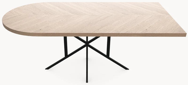 Visgraat eiken eettafel - Recht Rond - Matrix light Metaal
