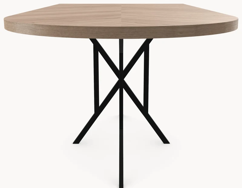 Visgraat eiken eettafel - Recht Rond - Matrix light Metaal
