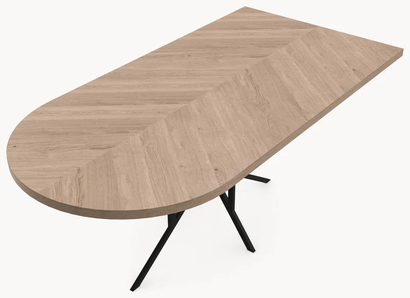 Visgraat eiken eettafel - Recht Rond - Matrix light Metaal