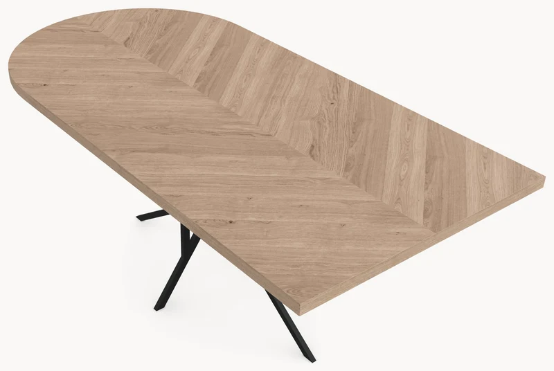 Visgraat eiken eettafel - Recht Rond - Matrix light Metaal