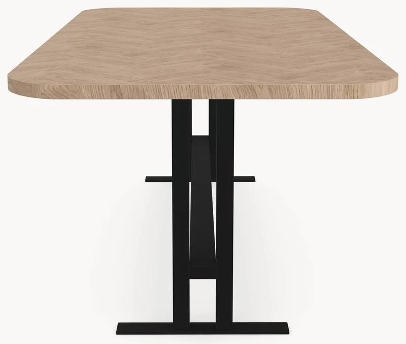 Visgraat eiken eettafel - Recht Radius - K onderstel metaal