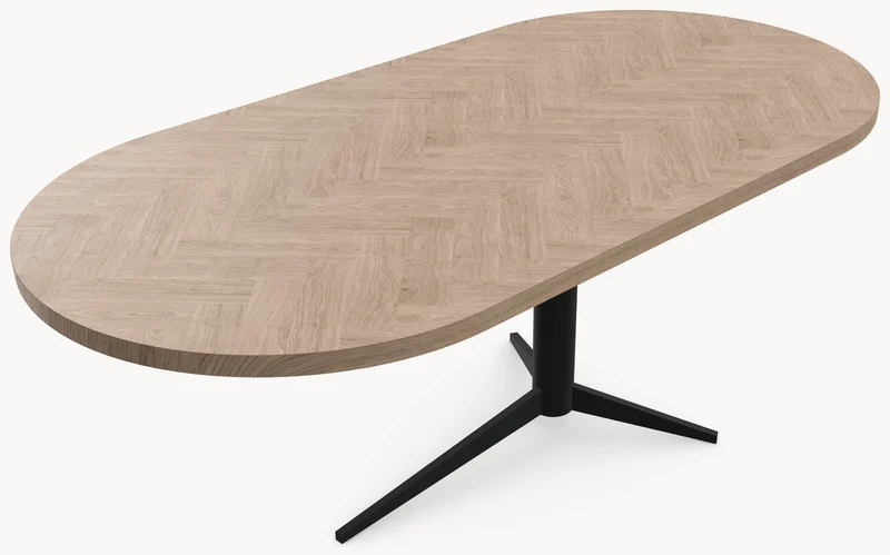 Visgraat eiken eettafel - Plat Ovaal - Trios Metaal