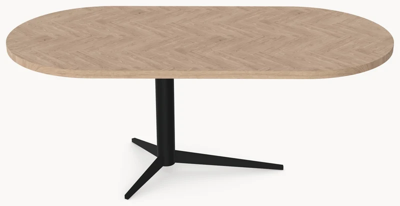 Visgraat eiken eettafel - Plat Ovaal - Trios Metaal