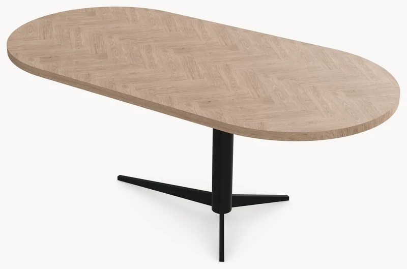 Visgraat eiken eettafel - Plat Ovaal - Trios Metaal