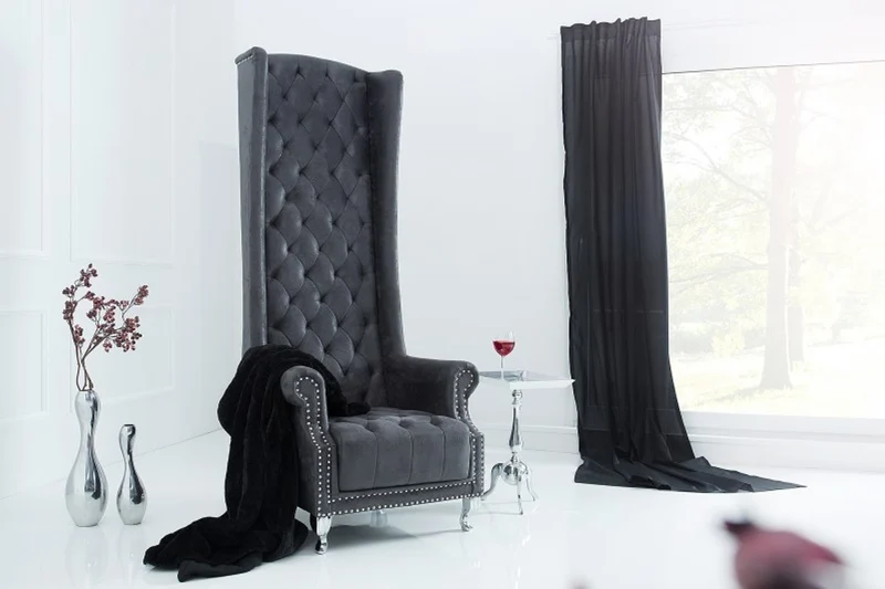 Casa Padrino Chesterfield High Back Sessel Grau - Thron König Hochlehn Sessel - Modern Barock Hochlehner