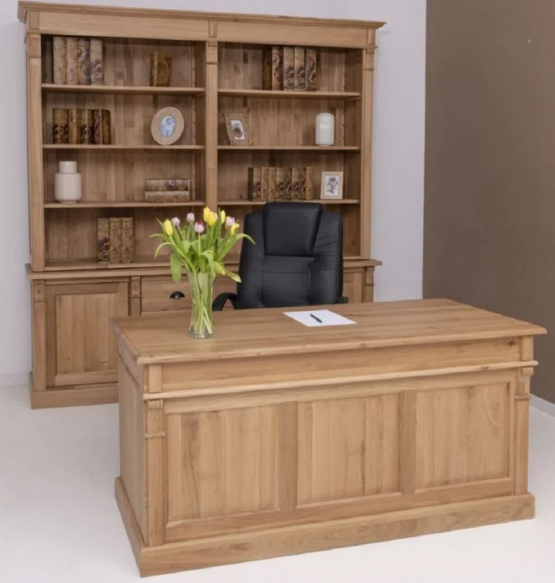 Casa Padrino Landhausstil Schreibtisch Naturfarben 160 x 70 x H. 78 cm - Massivholz Bürotisch mit 2 Türen und 2 Schubladen - Massivholz Möbel - Büro Möbel im Landhausstil - Landhausstil Möbel