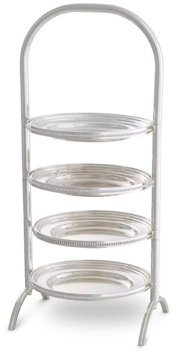 Casa Padrino Luxus Etagere mit Tragegriff Silber 21 x 18,5 x H. 47,5 cm - Gastronomie Accessoires - Restaurant Accessoires - Hotel Accessoires - Luxus Accessoires - Luxus Qualität