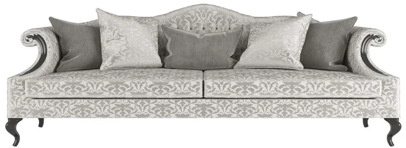 Casa Padrino Luxus Barock Wohnzimmer Sofa mit elegantem Muster Silber / Grau / Schwarz 255 x 100 x H. 97 cm - Wohnzimmer Möbel im Barockstil - Edel & Prunkvoll