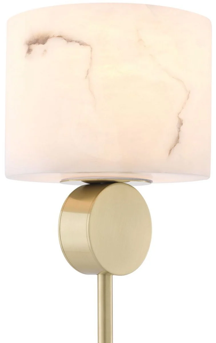 Casa Padrino Luxus Tischleuchte Messingfarben / Alabaster Ø 20 x H. 76 cm - Moderne Tischlampe mit rundem Alabaster Lampenschirm - Luxus Leuchten