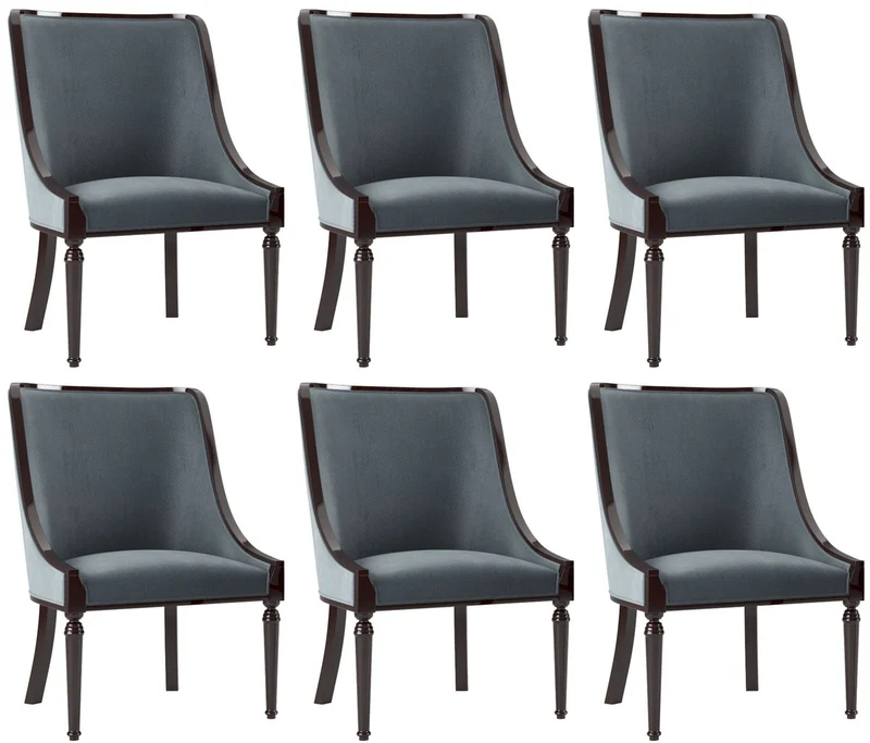 Casa Padrino Luxus Barock Esszimmer Stuhl Set Grau / Dunkelbraun Hochglanz 50 x 50 x H. 92 cm - Edles Küchen Stühle 6er Set - Barock Esszimmer Möbel