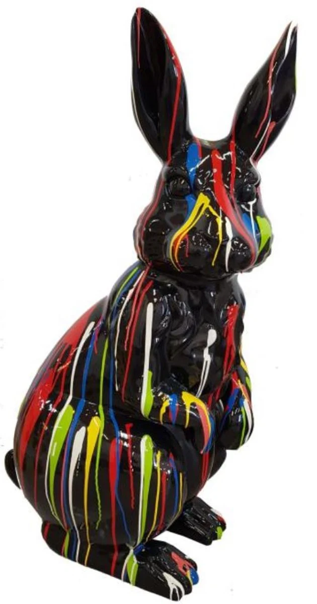 Casa Padrino Designer Deko Skulptur Hase Schwarz / Mehrfarbig H. 110 cm - Tierfigur - Dekofigur - Gartenfigur - Gartendeko