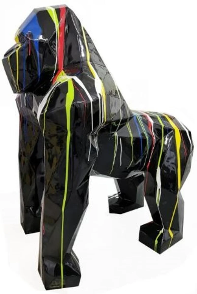 Casa Padrino Designer Deko Skulptur Gorilla Affe Schwarz / Mehrfarbig 118 x 78 x H. 128 cm - Deko Tierfigur - Riesige Gartendekofigur