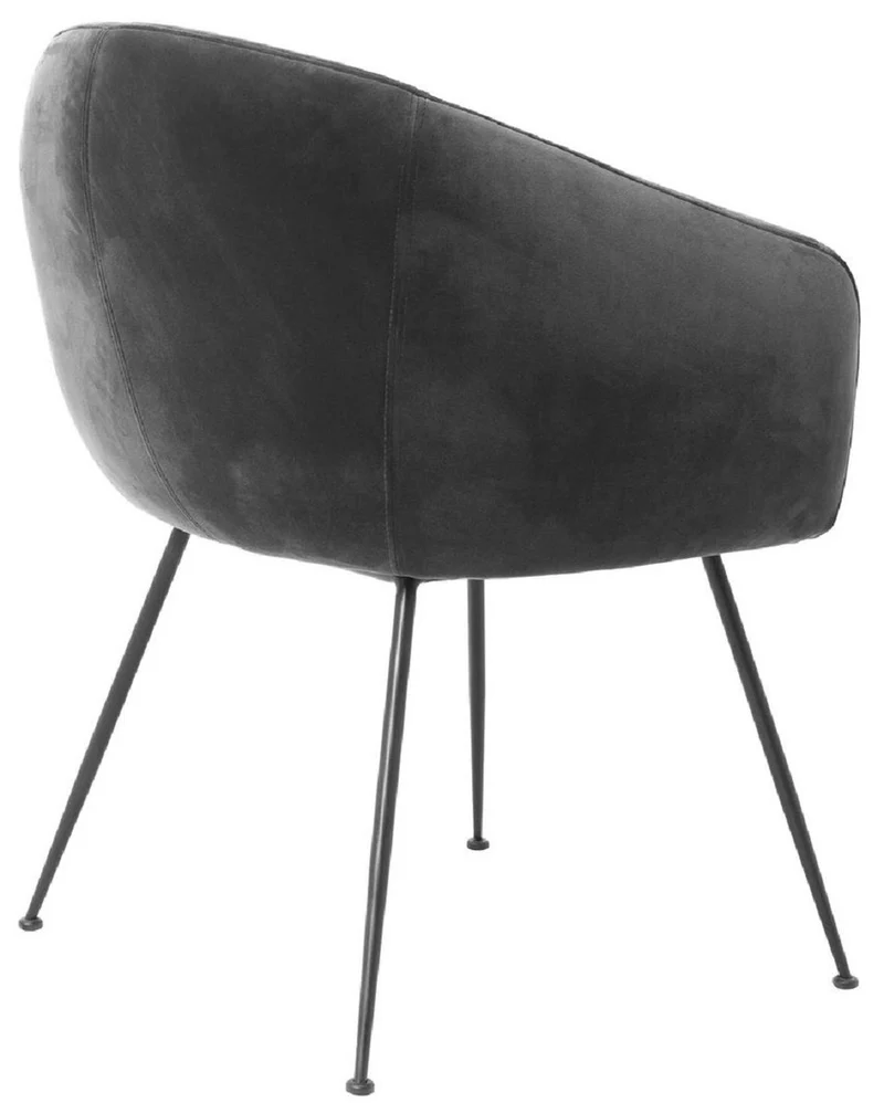 Casa Padrino Luxus Esszimmerstuhl mit Armlehnen Grau / Schwarz 61 x 60 x H. 79 cm - Küchenstuhl mit edlem Samtstoff - Esszimmer Möbel - Küchen Möbel - Luxus Möbel - Luxus Einrichtung