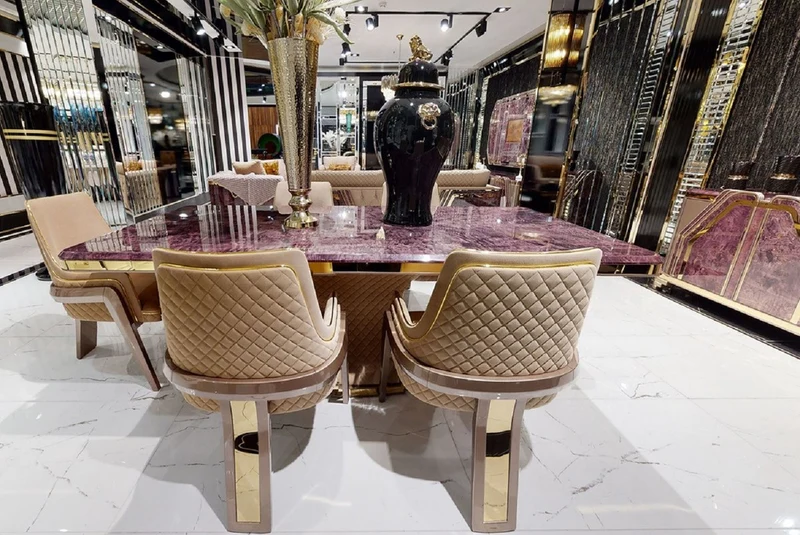 Casa Padrino Luxus Art Deco Esszimmer Stuhl Set mit Armlehnen Beige / Grau / Gold - Küchen Stühle 6er Set - Luxus Esszimmer Möbel - Art Deco Möbel - Luxus Einrichtung - Art Deco Einrichtung