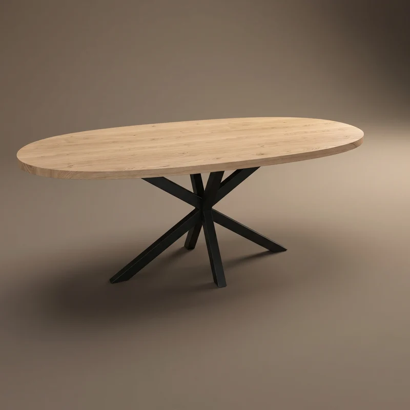 Eiken eettafel - Deens Rond - Matrix metaal