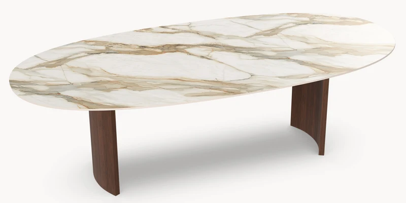 Keramische eettafel Calacatta Hermitage - Deens Rond - Half Moon Eiken