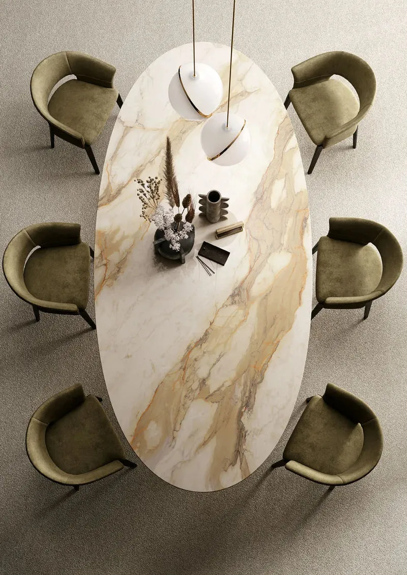 Keramische eettafel Calacatta Hermitage - Deens Rond - Half Moon Eiken