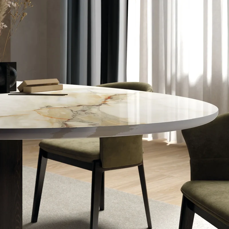 Keramische eettafel Calacatta Hermitage - Deens Rond - Half Moon Eiken