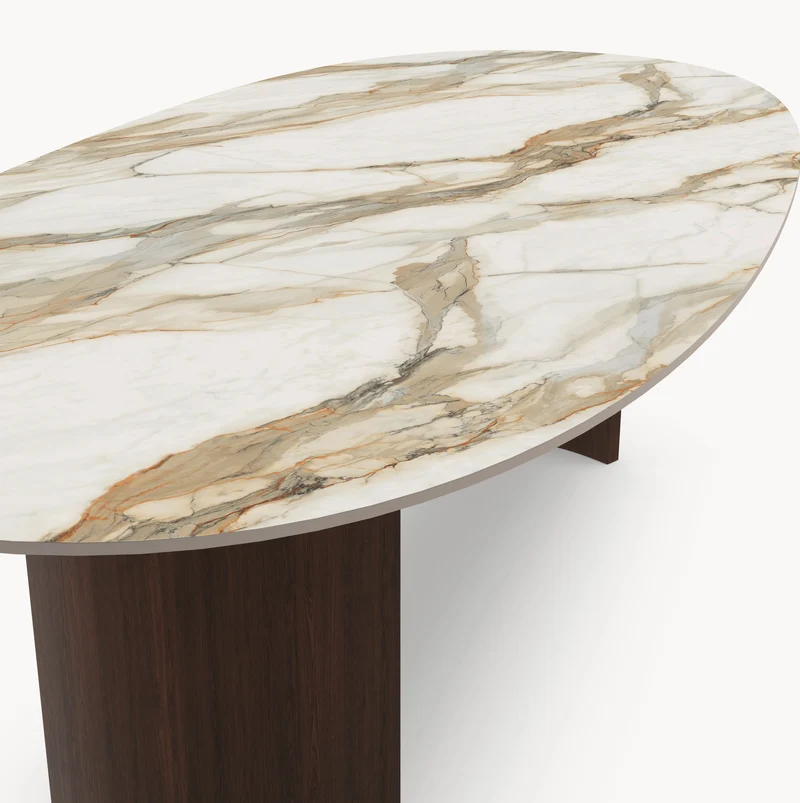 Keramische eettafel Calacatta Hermitage - Deens Rond - Half Moon Eiken