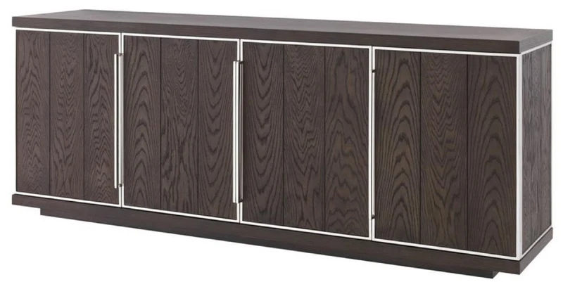 Casa Padrino Luxus Sideboard mit 4 Türen Braun / Silber 200 x 49,5 x H. 78 cm - Wohnzimmerschrank - Büroschrank - Kommode - Luxus Qualität