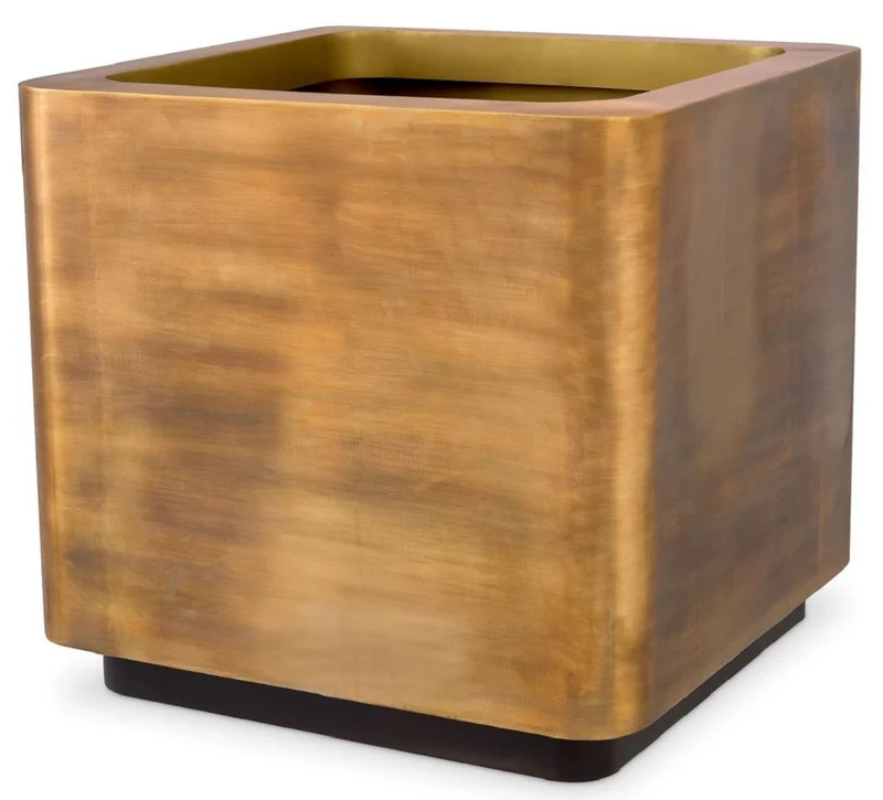 Casa Padrino Luxus Blumentopf Vintage Messing / Schwarz 75 x 75 x H. 70,5 cm - Edelstahl Pflanzentopf - Wohnzimmer Deko - Büro Deko - Deko Accessoires - Luxus Qualität