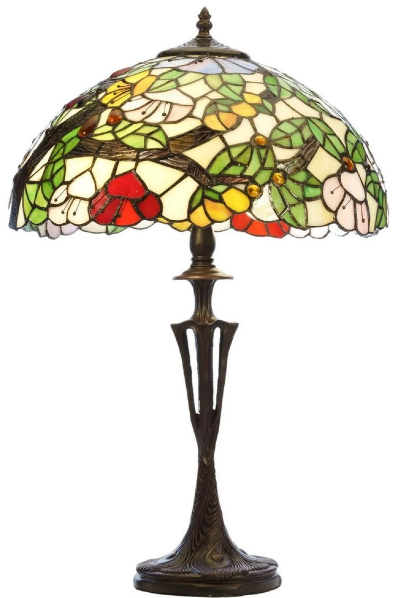 Casa Padrino Luxus Tiffany Tischleuchte Mehrfarbig Ø 40 x H. 62 cm - Runde Tiffany Schreibtischleuchte - Wohnzimmer Deko Leuchte - Scheibtisch Deko Leuchte - Luxus Tiffany Leuchten
